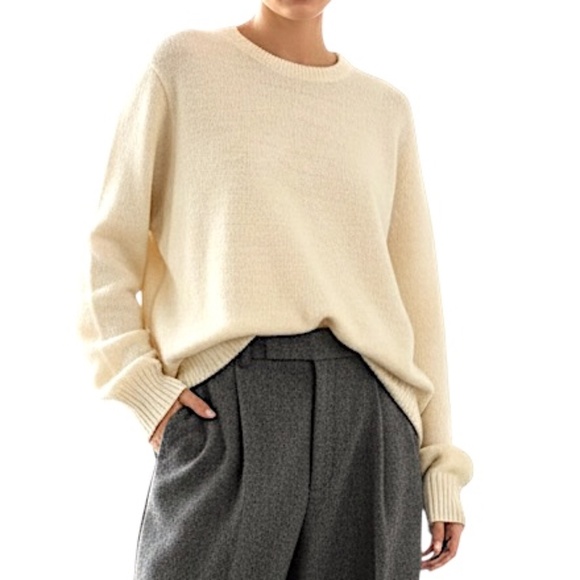 Vintage 80s acrylic mohair cream boxy oversized old money minimalist sweater XL - Picture 1 of 11